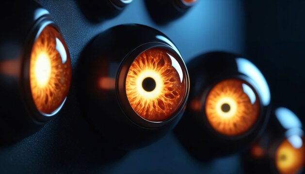 Network of Glowing Robotic Eyes Watching Together