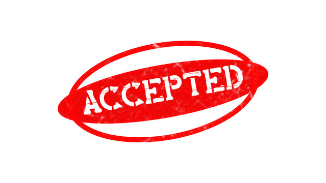 Red oval rubber stamp with the word accepted in white distressed capital letters isolated on a transparent background, for business use isolated on a transparent background