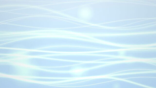 Abstract blue background with flowing white glowing lines and soft light bokeh effects