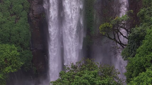 Aerial View of Barki Waterfall Amid Lush Green Forest Kolhapur Maharashtra