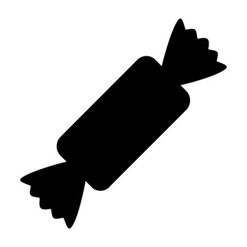 Black Wrapped Candy Silhouette Icon on White Background, Simple Flat Design Sweets