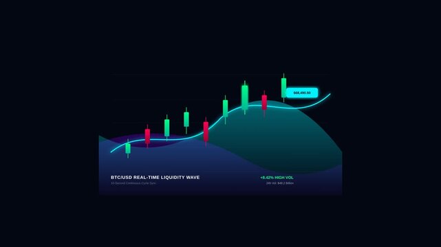 Real Time Bitcoin Cryptocurrency Market Price Chart Animation with Technical Financial Analytics