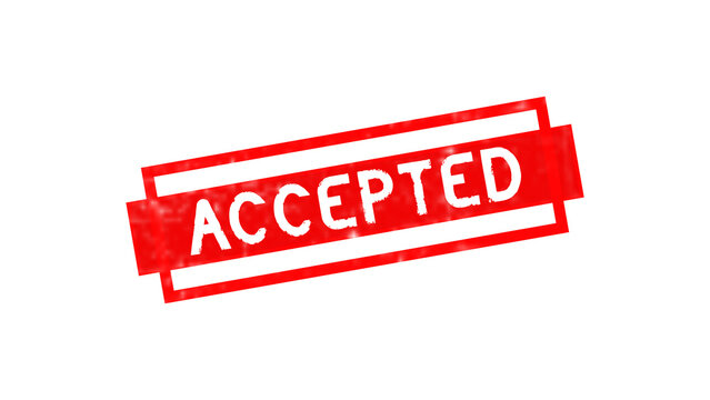 Red rectangular stamp with the word accepted written in white capital letters on a black background, for business and, document approval status isolated on a transparent background