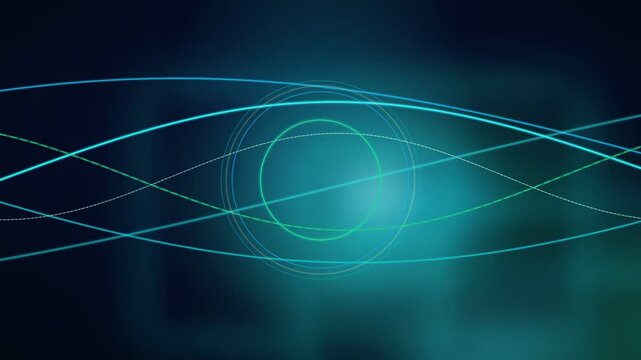 Abstract blue digital background with glowing flowing lines and concentric circles for technology concepts