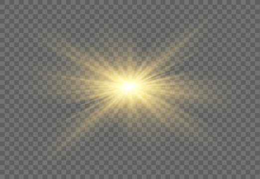 Golden Sunshine Flash PNG Transparent with Bright Lens Flare, Radiant Optical Glow, Starburst Rays, Abstract Background Design.