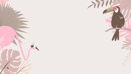 Pink tropical bird desktop wallpaper, beige design © Rawpixel.com