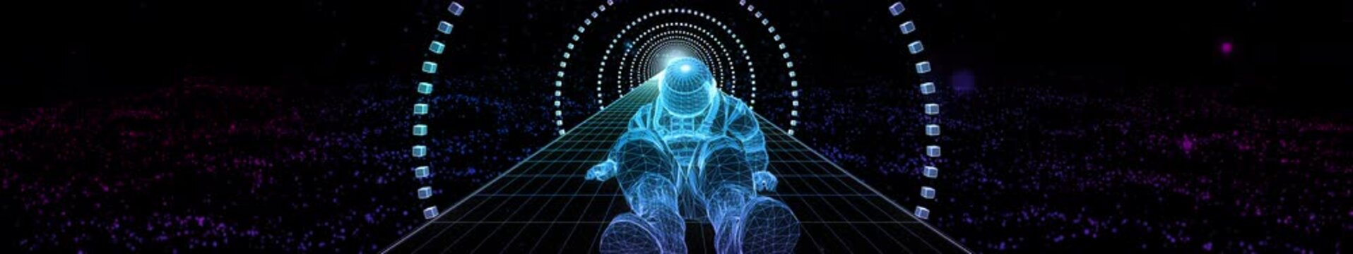 Ultra Wide HD Astronaut Slipping Space Wireframe 03