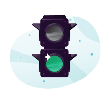 Green traffic light vector illustration. Single shining green signal icon on abstract background, symbolizing business progress, investment approval, permission to start, and safety.