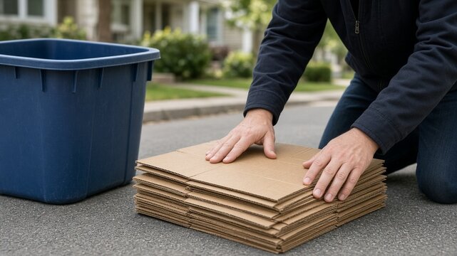 Cardboard box flattening for curbside recycling
