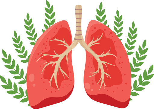Healthy Lungs with Green Leaves Respiratory Wellness Illustration