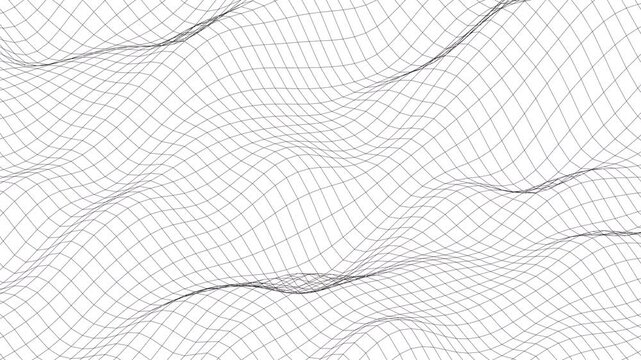 Abstract black wireframe grid wave on white background seamless loop animation for digital technology and topography design