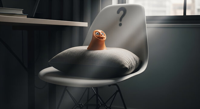Surprised Cartoon Character Sitting On Office Chair