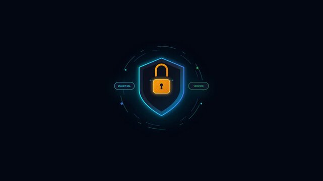 Abstract Digital Shield Icon with Lock Symbol for Cybersecurity and Data Privacy Protection Concept