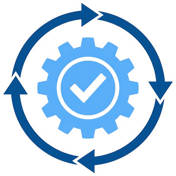 Gear icon with checkmark and circular arrows for process optimization
