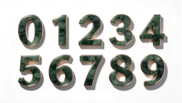 numeral,font,3d,jade,green,marble,metal,chrome,border,texture,glossy,shiny,volume,render,white,background,isolated,typography,lettering,number,zero,one,two,three,four,five,six,seven,eight,nine,decorat