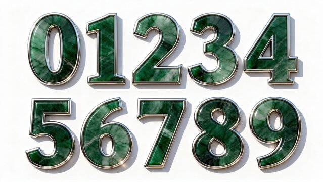numeral,font,3d,jade,green,marble,metal,chrome,border,texture,glossy,shiny,volume,render,white,background,isolated,typography,lettering,number,zero,one,two,three,four,five,six,seven,eight,nine,decorat