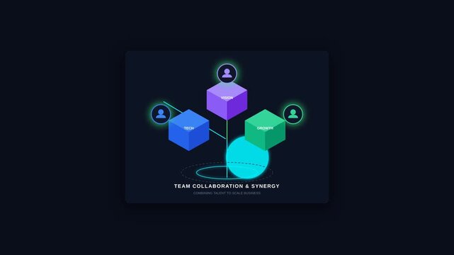 Business Team Collaboration and Synergy Concept with Isometric Cubes and Animated Infographics