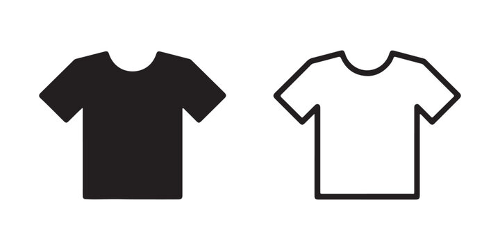 Black tshirt silhouette and outline icon set for apparel mockup web design development templates.