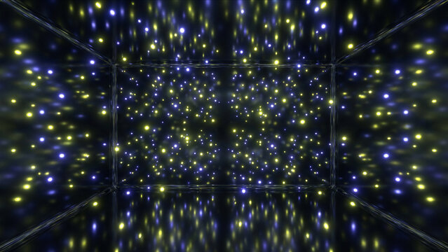 ベリリウムチタンの真空空間で黄色いフレアと散乱光が浮遊する科学背景