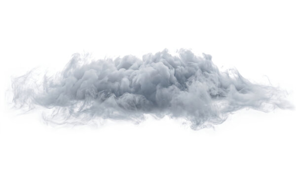 Cloud of dense grey smoke swirling against a clean transparent background for atmospheric layering in digital graphic design work.