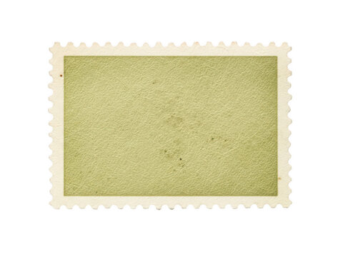 Vintage blank postage stamp with textured green paper isolated on transparent background