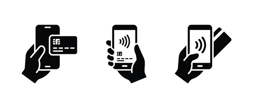 mobile payment methods using credit card and contactless technology on smartphones isolated on transparent background