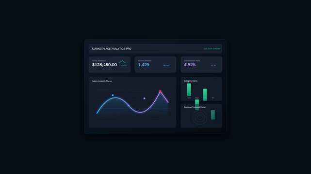 Modern Marketplace Analytics Pro Dashboard Interface with Interactive Data Visualization Charts
