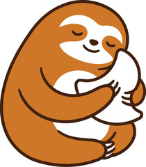 Fototapeta premium Cute Sloth Hugging a Pillow Cartoon Illustration