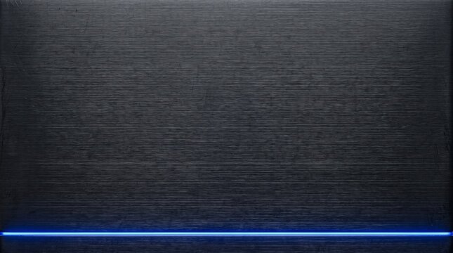 Dark Charcoal Carbon Steel Texture Background Template with Subtle Cobalt Blue LED Line