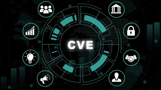 Dynamic cyber vulnerability exposure cve concept animation featuring futuristic hud interface with rotating digital data rings, cybersecurity and network security analysis for tech presentations