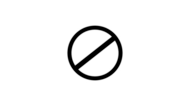 Minimalist prohibited sign icon animation, black circle with diagonal slash on white background forbidden