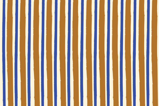 Hand Drawn Vertical Stripes Pattern in Blue Brown and Cream.

