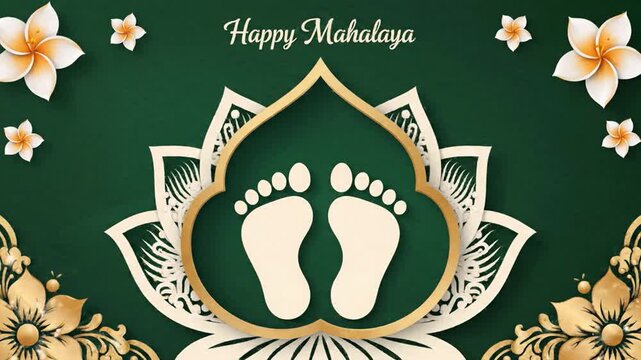 Traditional mahalaya footprint design with lotus floral decoration celebrating durga puja and navratri in sacred hindu festive cultural background artwork illustration theme