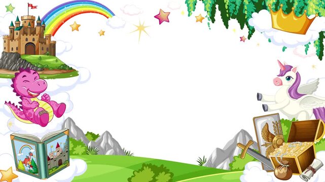Fairytale Kids Storybook Cartoon Frame with Copy Space Loop Animation