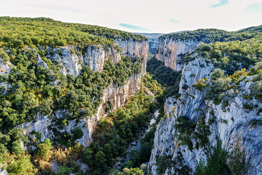 Looking over the Foz de Arbayun canyon in the Aragon Pyrenees. Spain. Europe.