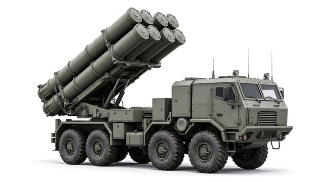 Generic Mobile Surface-to-Air Missile Launcher Vehicle Isolated on White Background