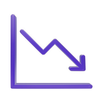 Purple 3D line graph icon showing decline on transparent background