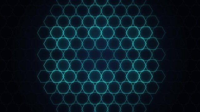Abstract Geometric Hexagon Pattern Background Featuring Glowing Cyan Lines On Dark Blue Backdrop