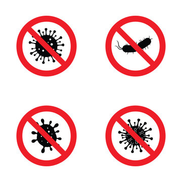 Virus symbol sign set depicting prohibited biological threats