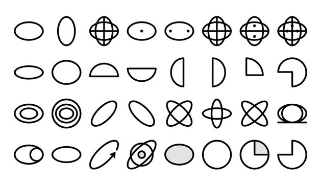 ellipses geometry and orbital curves icon set vector .