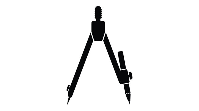 Drafting Compass Silhouette In Black And White Graphic