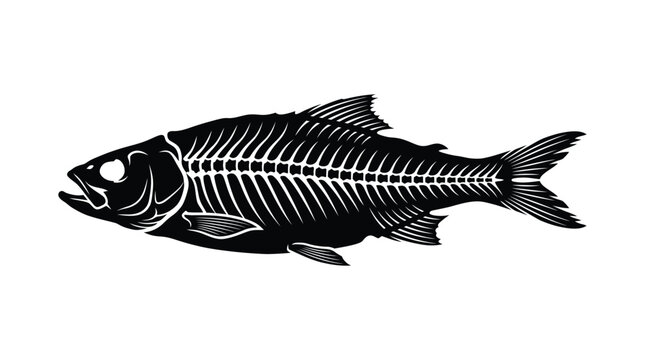 Fish skeleton silhouette a detailed black graphic on a white background silhouette