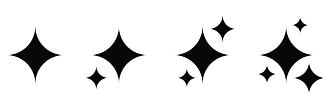 Black Sparkle Stars, Twinkle Shine and Four-Point Star Vector Icon Set for Christmas,
 Magic and Festive Design