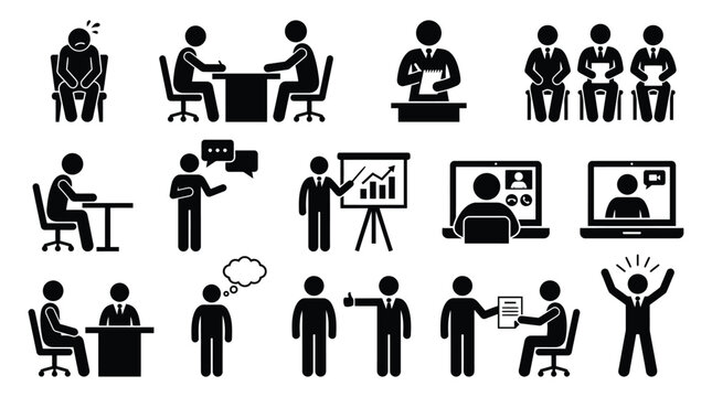 Business People Silhouettes Depicting Various Office Scenarios Silhouette