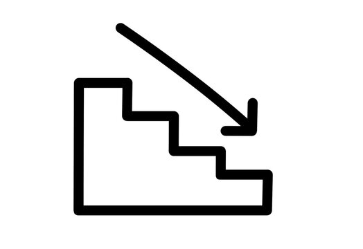 Descending stair step icon with a downward arrow for decline