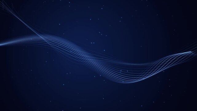 Blue Abstract Wave Background with Glowing Particles and Smooth Fluid Motion for Digital Projects
