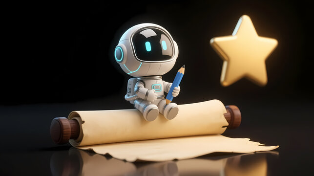 Cute white astronaut on scroll