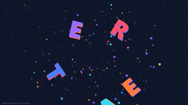 Colorful letters floating on dark grid background