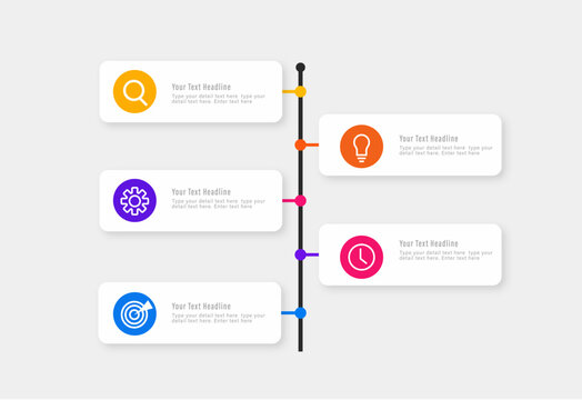 Modern 5 steps vertical timeline node infographic template for business presentation vector design