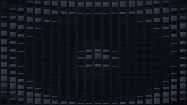Dark Futuristic 3D Motion Background Featuring Oscillating Rectangular Grid Panels In Deep Navy Blue